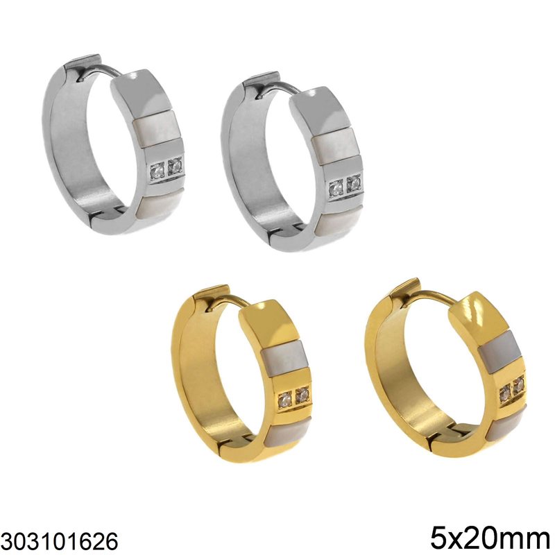 Stainless Steel Hoop Earrings with Shell and Zircon 5x20mm