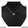 Stainless Steel Necklace with Hanging Samballa Pearshape and Stone 12x17mm, Gold