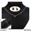 Stainless Steel Set of Necklace, Bracelet and Stud Earrings with Pearshape Rosette 8x12mm