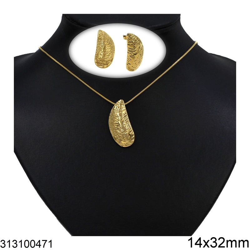 Stainless Steel Set of Necklace and Stud Earrings Shell 14x32mm