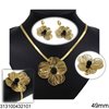 Stainless Steel Set of Necklace, Bracelet, Ring and Hoop Earrings Flower with Stripes 49mm