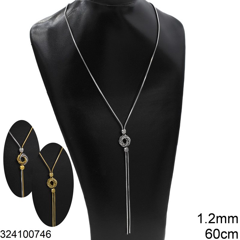 Stainless Steel Square Chain Necklace 1.2mm Knot with Round Beads