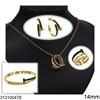 Stainless Steel Necklace, Bracelet, Ring and Stud Earrings Nail with Black Samballa 14mm,Gold