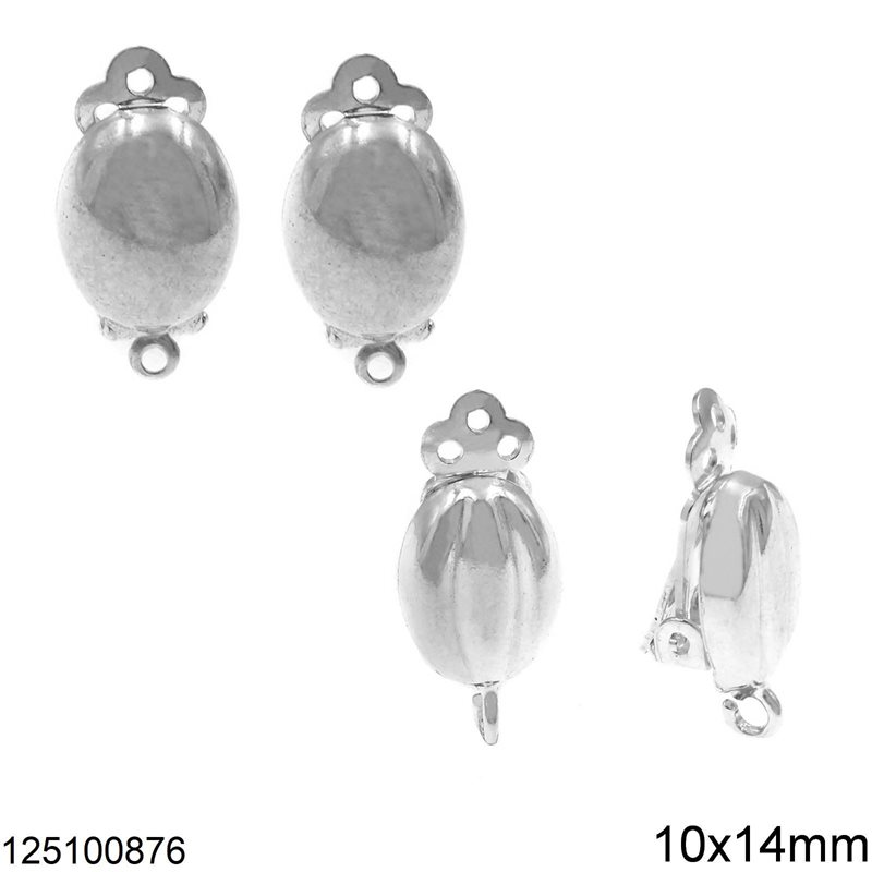 Silver 925 Clip Earrings Oval Base with Hoop 10x14mm