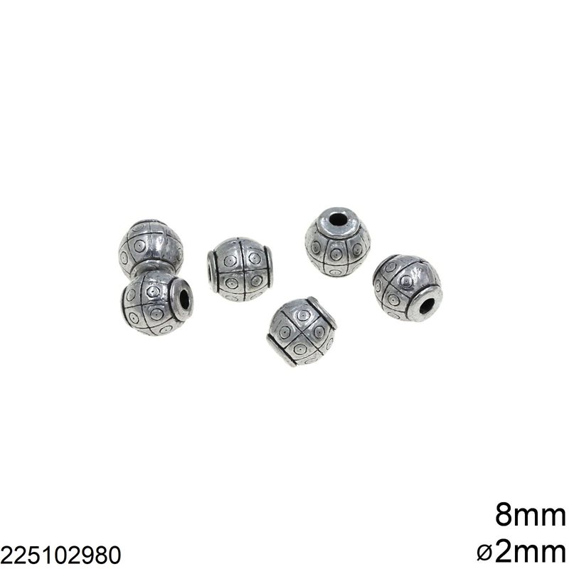 Casting Round Bead 8mm with Hole 2mm, Antique silver plated NF