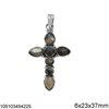 Silver 925 Pendant Cross with Semi Precious Stones 6x23x37mm