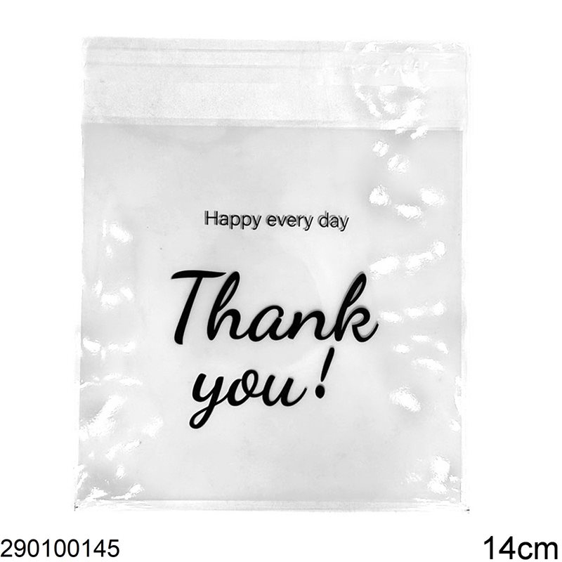 Σακουλάκι Πλαστικό με Αυτοκόλλητο και "Thank you" 14cm+3cm