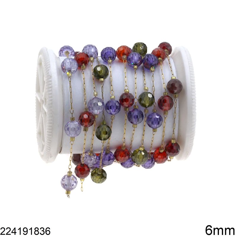 Stainless Steel Chain with Glass CZ Bead 6mm