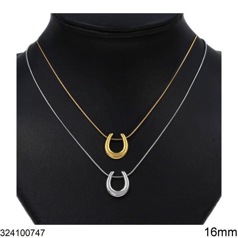 Stainless Steel Round Snake Chain Necklace with Horseshoe 16mm