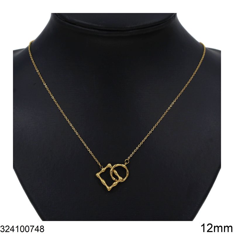 Stainless Steel Link Chain Necklace with Rectangular 14x12mm and Round 12mm Parts