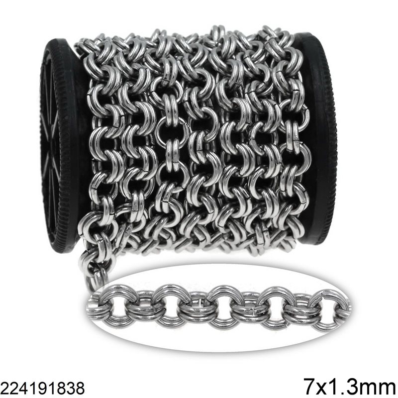 Stainless Steel Double Round Link Chain 7x1.3mm