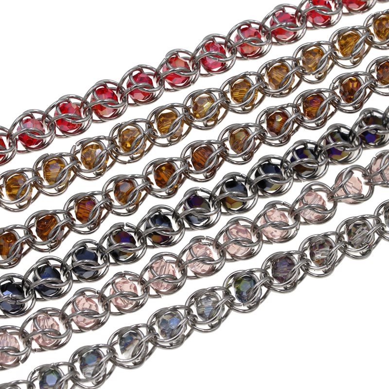Stainless Steel Link Chain 8mm with Faceted Glass Beads 6mm