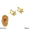 Σκουλαρίκια Ατσάλινα Ear Cuff Μαργαρίτα με Πέτρα 10mm, Χρυσό