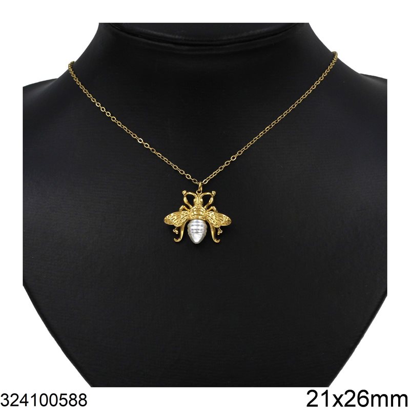 Stainless Steel Necklace Bee with Pearl 21x26mm