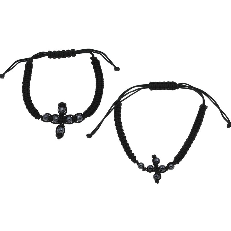 Macrame Bracelet Cross with Hematite Beads