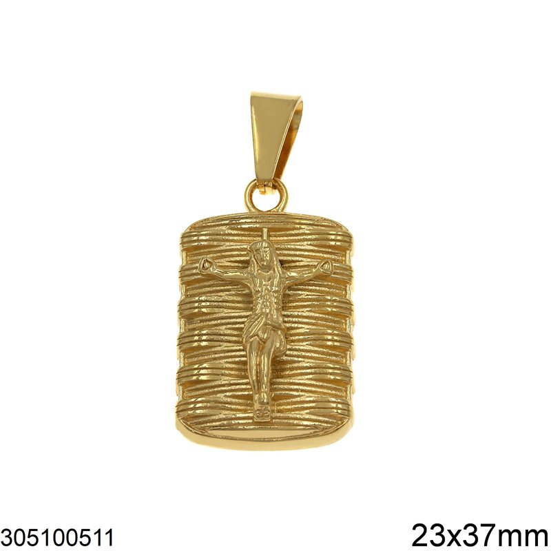 Stainless Steel Pendant Striped Plate with Jesus 23x37mm