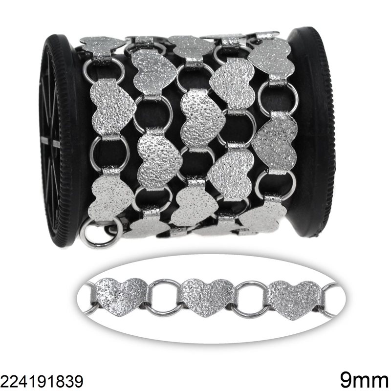 Stainless Steel Link Chain 1:1 Heart-Ring 9mm