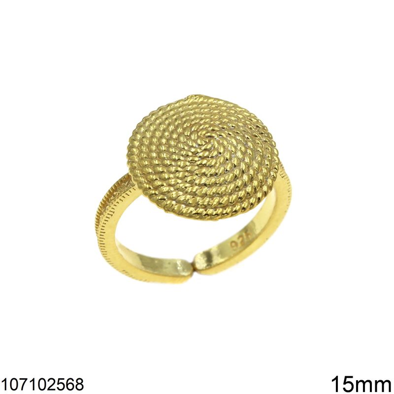 Silver 925 Ring Textured Disk 15mm