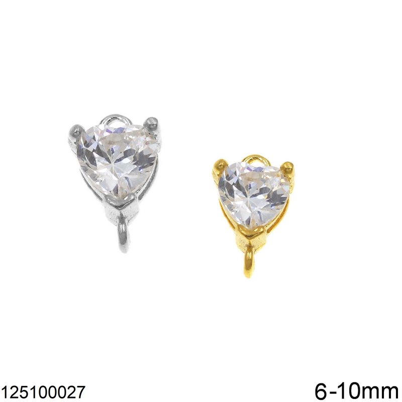 Silver 925 Part Zircon Heart 6-10mm
