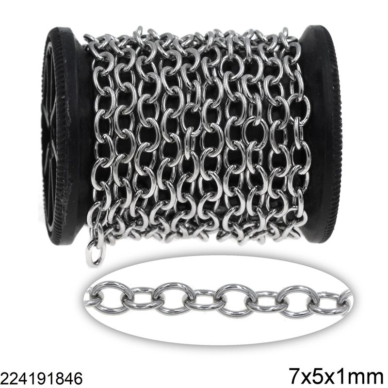 Stainless Steel Oval Link Chain Soldered 7x5x1mm
