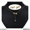 Stainless Steel Sef of Necklace and Stud Earrings Bow with Samballa 8x20mm, Gold