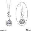 Silver 925 Car Amulet Constantinato Round Coin with Evil Eye 16mm and Cross 12-14cm