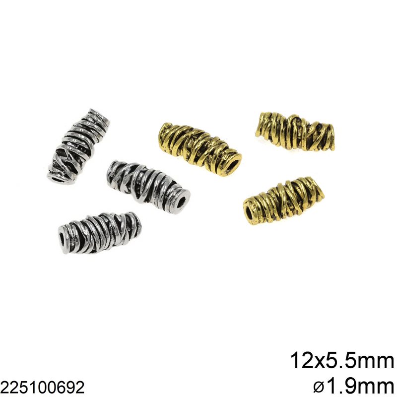 Χάνδρα Χυτή Σωληνάκι 12x5.5mm με Τρύπα 1.9mm