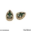 Brass Sew-on Pearshape Motif with Crystal 13x18mm