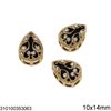 Brass Sew-on Pearshape Motif with Crystal 10x14mm