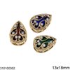 Brass Sew-on Pearshape Motif with Crystal 13x18mm