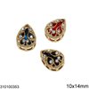 Brass Sew-on Pearshape Motif with Crystal 10x14mm