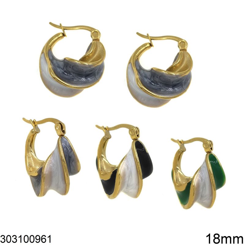 Stainless Steel Hoop Twisted Earrings with Enamel 18mm