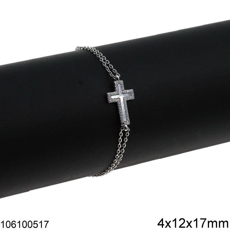 Silver 925 Bracelet Cross with Shell and Zircon 4x12x17mm