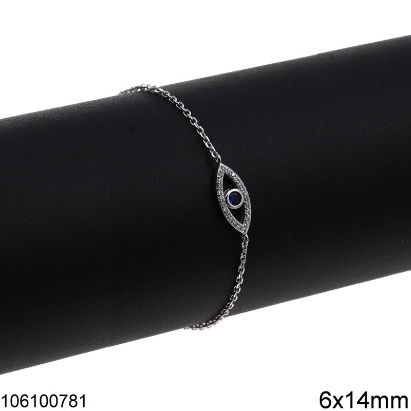 Silver 925 Bracelet Outline Evil Eye with Zircon 6x14mm