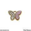 Casting Pendant Butterfly with Rhinestones and Enamel 12x15mm