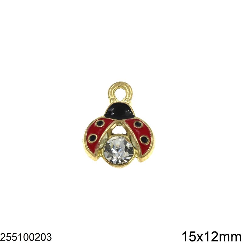 Casting Pendant Ladybug with Enamel and Rhinestone 15x12mm, Gold Plated NF