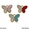 Casting Pendant Butterfly with Rhinestones and Enamel 12x15mm