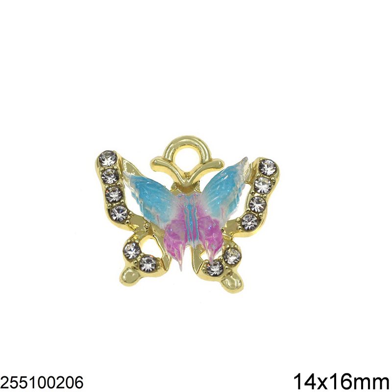 Casting Pendant Butterfly with Multicolor Stone and Rhinestones 14x16mm