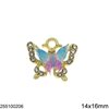 Casting Pendant Butterfly with Multicolor Stone and Rhinestones 14x16mm