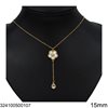 Stainless Steel Necklace Daisy 15mm with Hanging Pearshape 6x8mm