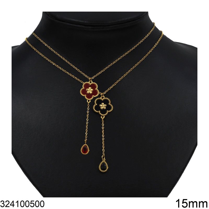 Stainless Steel Necklace Daisy 15mm with Hanging Pearshape 6x8mm