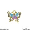 Casting Pendant Butterfly with Multicolor Stone and Rhinestones 14x16mm