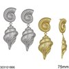 Stainless Steel Stud Earrings Nautilus with Hanging Shell 75mm
