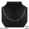Stainless Steel Double Square Snake Chain Necklace 1.2mm with Cube Beads 3mm