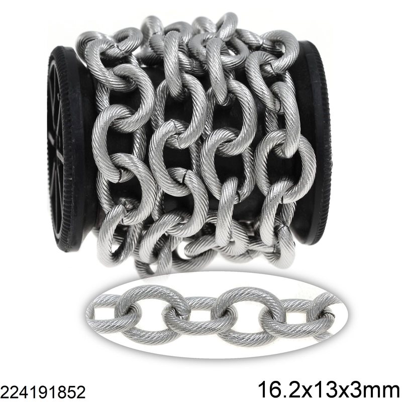 Stainless Steel Oval Link Chain Twist Textured 16.2x13x3mm