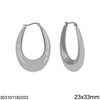 Stainless Steel Oval Hoop Earrings Shine Finish 28-31mm