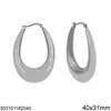 Stainless Steel Oval Hoop Earrings Shine Finish 28-31mm