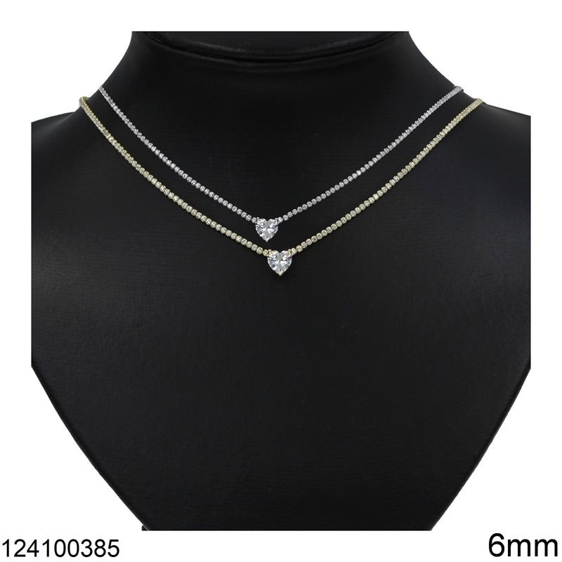 Silver 925 Riviera Necklace with Zircon Heart 6mm