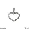 Stainless Steel Pendant Heart with Stones 15mm