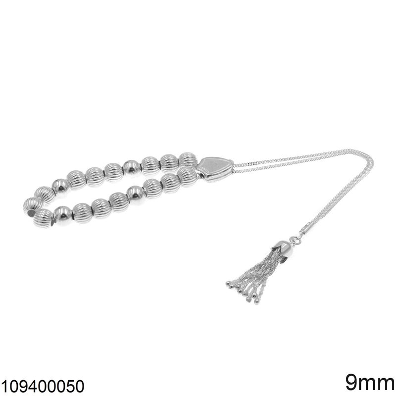 Silver 925 Kompoloi with Striped and Shine Finish Beads 9mm